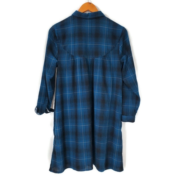 J. Jill Shirt Dress Plaid Floral Cotton Gauzy Button Front Flip Cuff Pockets MP - Picture 2 of 13